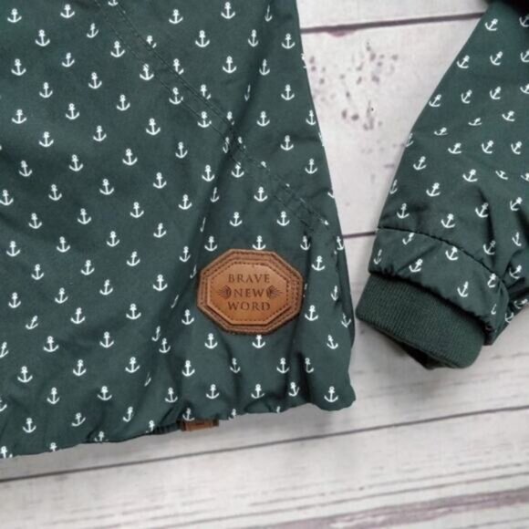 NWT NAKETANO Anchor Print Dark Green High Collar Zip Up Fall Jacket S - Picture 7 of 8
